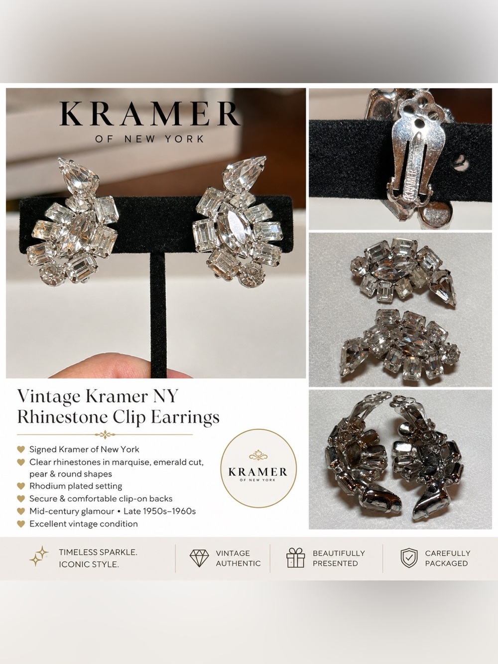 Clear Rhinestone Clip Earrings